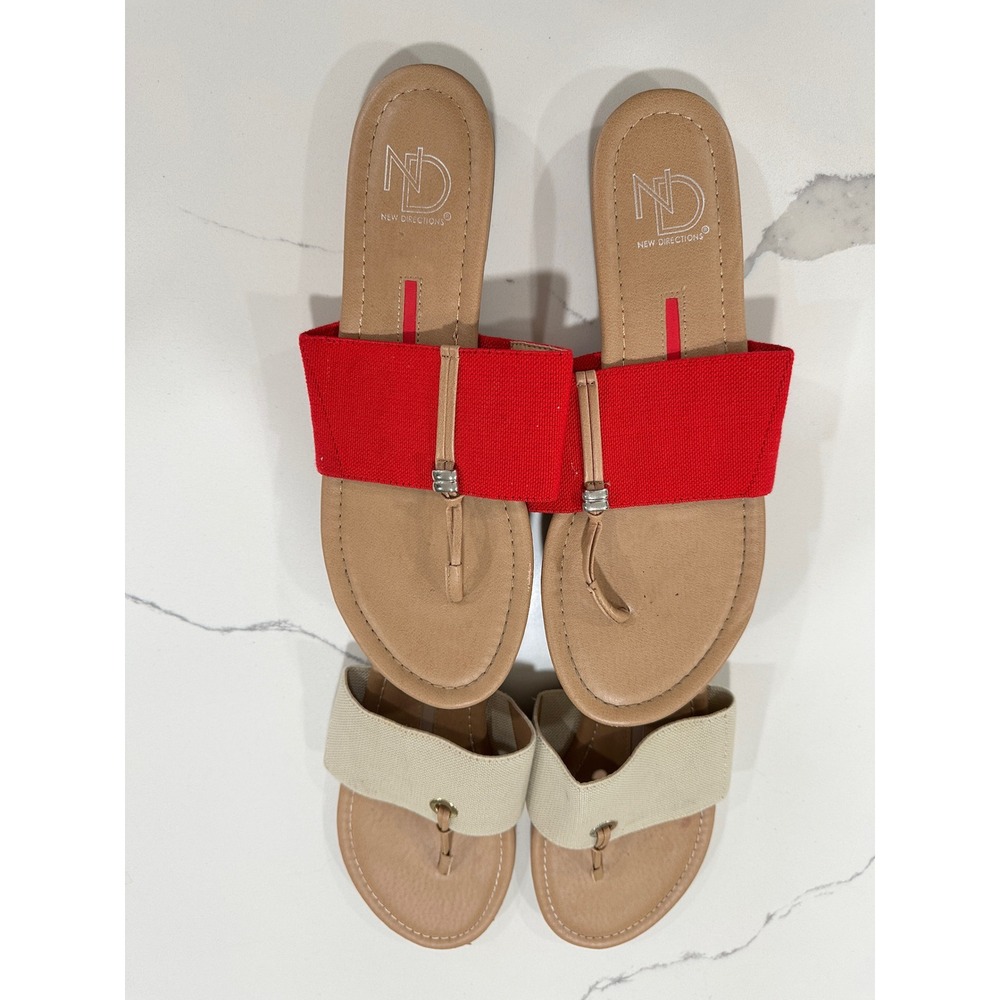 New Directions Thong Sandals‎ Slides Comfort Casual Summer Red Beige Size 9 lot
